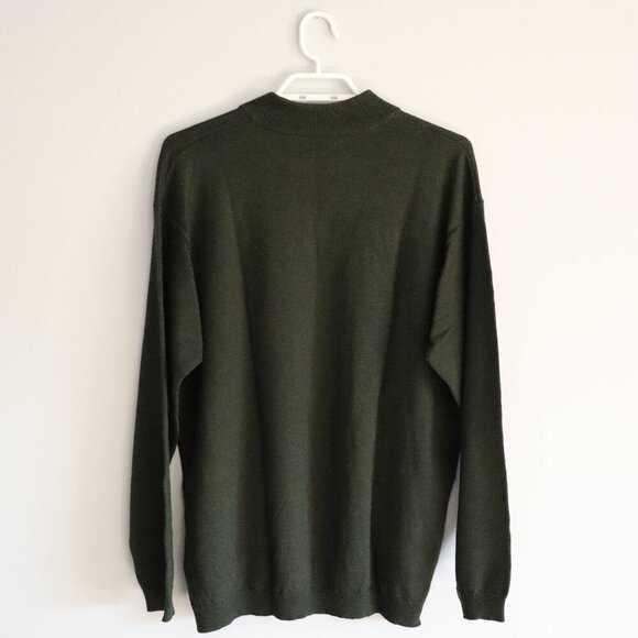 Vntg‎ Mantles Men's Sz Lrg Green Merino Wool Mock Neck Pullover Stretch Sweater - Picture 2 of 11